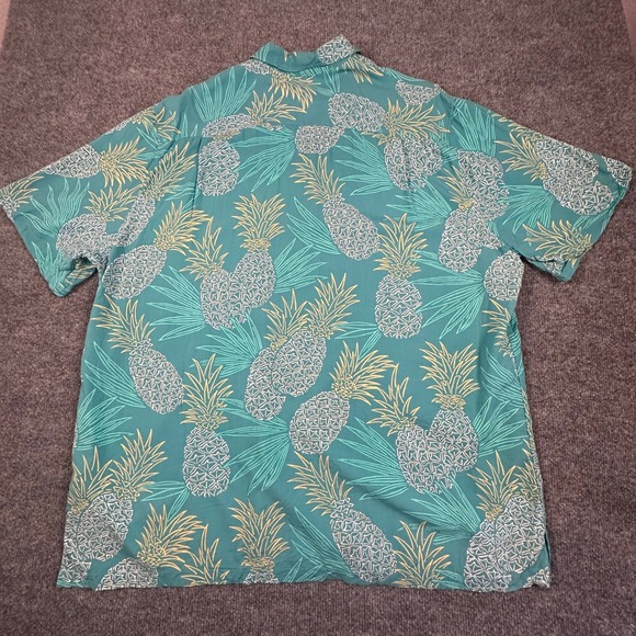 Reyn Spooner Hawaii Gold Camp Shirt Green Blue Men's Medium Aloha - Picture 4 of 6